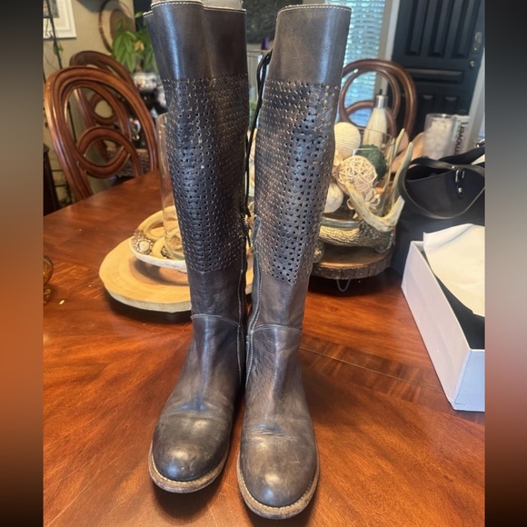 BED STU Cambridge
Perforated Distressed Tall Leather Moto Biker Boots - Picture 2 of 7